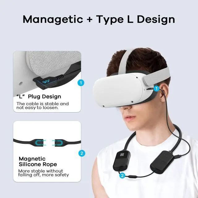 Alt view image 4 of 7 - BONAEVER 8000mAh Battery Pack Compatible with Quest 2/Quest Pro/Quest 1/Pico 4/Meta/Oculus Quest 2 Accessories for Oculus Quest 2 Neck Power Bank to Less Head Pressure Extend Playtime in Vr
