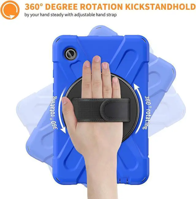 Alt view image 2 of 7 - BONAEVER Shockproof Case for Samsung Galaxy Tab A9 Case 8.7 Inch 2023 SM-X110/SM-X115/SM-117 with Pen Holder & 360 Rotating Hand Strap/Shoulder Strap Stand and Protective Cover Blue