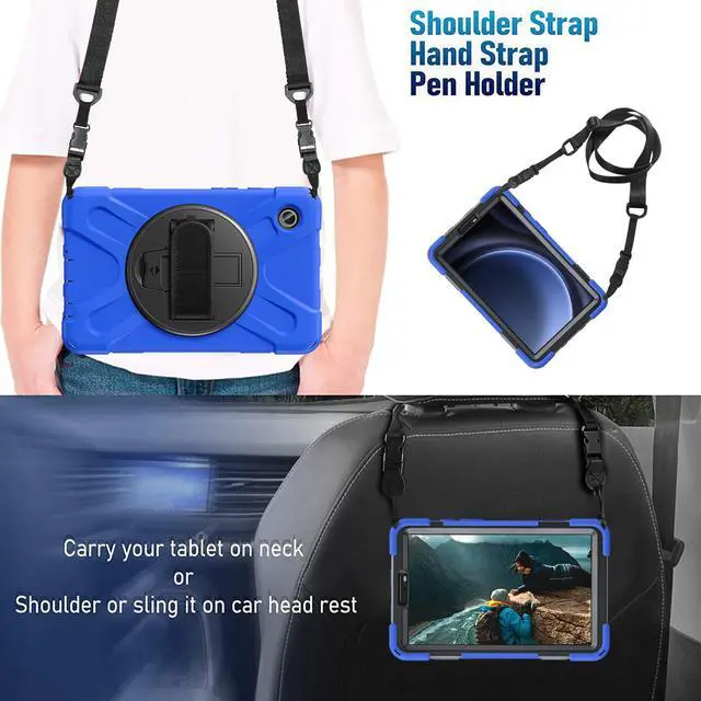 Alt view image 7 of 7 - BONAEVER Shockproof Case for Samsung Galaxy Tab A9 Case 8.7 Inch 2023 SM-X110/SM-X115/SM-117 with Pen Holder & 360 Rotating Hand Strap/Shoulder Strap Stand and Protective Cover Blue