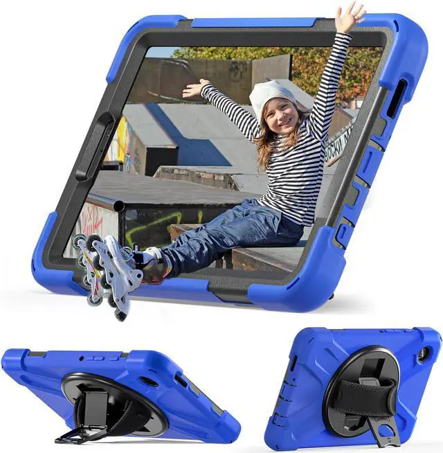 Alt view image 3 of 7 - BONAEVER Shockproof Case for Samsung Galaxy Tab A9 Case 8.7 Inch 2023 SM-X110/SM-X115/SM-117 with Pen Holder & 360 Rotating Hand Strap/Shoulder Strap Stand and Protective Cover Blue