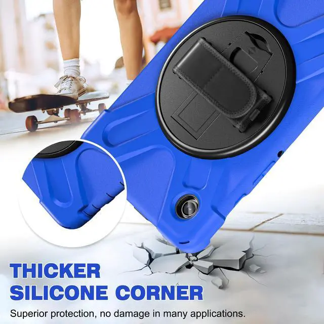 Alt view image 4 of 7 - BONAEVER Shockproof Case for Samsung Galaxy Tab A9 Case 8.7 Inch 2023 SM-X110/SM-X115/SM-117 with Pen Holder & 360 Rotating Hand Strap/Shoulder Strap Stand and Protective Cover Blue