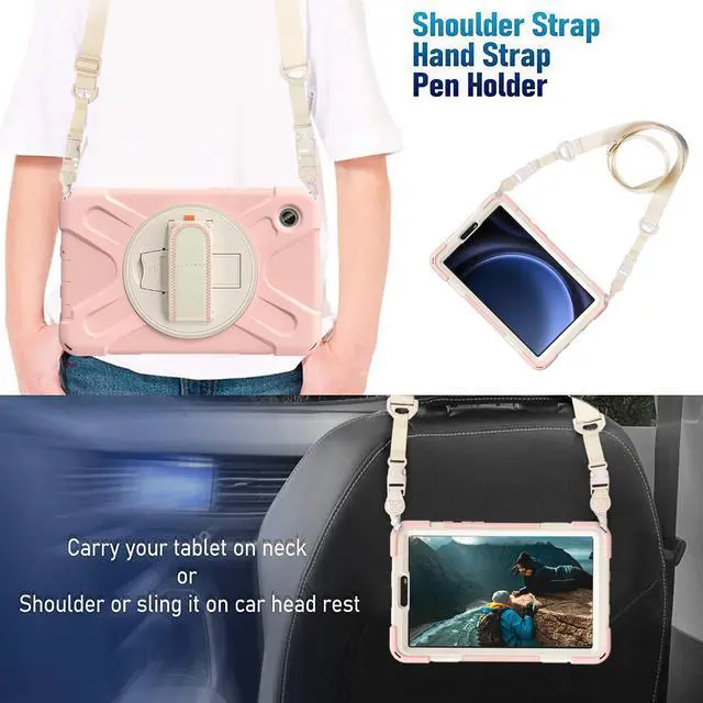 Alt view image 7 of 7 - BONAEVER Shockproof Case for Samsung Galaxy Tab A9 Case 8.7 Inch 2023 SM-X110/SM-X115/SM-117 with Pen Holder & 360 Rotating Hand Strap/Shoulder Strap Stand and Protective Cover Pink