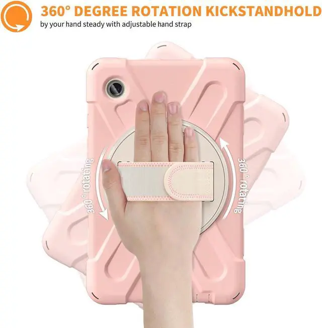 Alt view image 2 of 7 - BONAEVER Shockproof Case for Samsung Galaxy Tab A9 Case 8.7 Inch 2023 SM-X110/SM-X115/SM-117 with Pen Holder & 360 Rotating Hand Strap/Shoulder Strap Stand and Protective Cover Pink