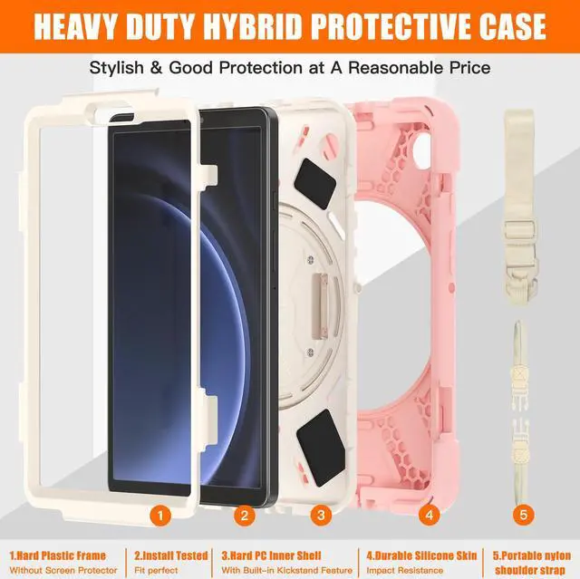 Alt view image 6 of 7 - BONAEVER Shockproof Case for Samsung Galaxy Tab A9 Case 8.7 Inch 2023 SM-X110/SM-X115/SM-117 with Pen Holder & 360 Rotating Hand Strap/Shoulder Strap Stand and Protective Cover Pink