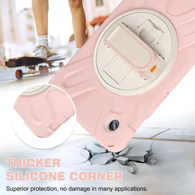 Alt view image 5 of 7 - BONAEVER Shockproof Case for Samsung Galaxy Tab A9 Case 8.7 Inch 2023 SM-X110/SM-X115/SM-117 with Pen Holder & 360 Rotating Hand Strap/Shoulder Strap Stand and Protective Cover Pink