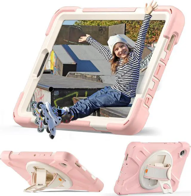 Alt view image 3 of 7 - BONAEVER Shockproof Case for Samsung Galaxy Tab A9 Case 8.7 Inch 2023 SM-X110/SM-X115/SM-117 with Pen Holder & 360 Rotating Hand Strap/Shoulder Strap Stand and Protective Cover Pink