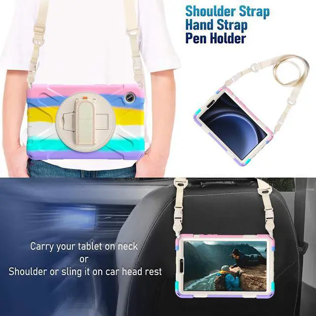 Alt view image 7 of 7 - BONAEVER Shockproof Case for Samsung Galaxy Tab A9 Case 8.7 Inch 2023 SM-X110/SM-X115/SM-117 with Pen Holder & 360 Rotating Hand Strap/Shoulder Strap Stand and Protective Cover Pink/White