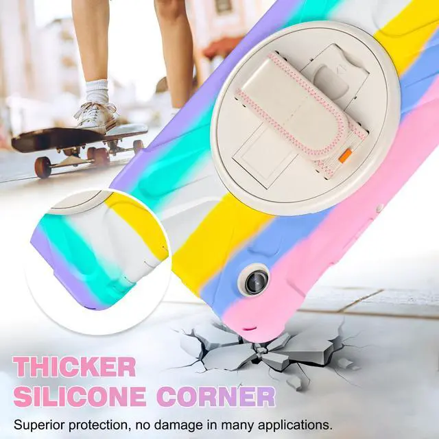 Alt view image 6 of 7 - BONAEVER Shockproof Case for Samsung Galaxy Tab A9 Case 8.7 Inch 2023 SM-X110/SM-X115/SM-117 with Pen Holder & 360 Rotating Hand Strap/Shoulder Strap Stand and Protective Cover Pink/White