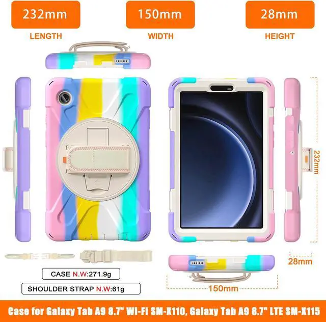 Alt view image 5 of 7 - BONAEVER Shockproof Case for Samsung Galaxy Tab A9 Case 8.7 Inch 2023 SM-X110/SM-X115/SM-117 with Pen Holder & 360 Rotating Hand Strap/Shoulder Strap Stand and Protective Cover Pink/White