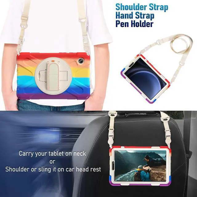 Alt view image 7 of 7 - BONAEVER Shockproof Case for Samsung Galaxy Tab A9 Case 8.7 Inch 2023 SM-X110/SM-X115 / SM-117 with Pen Holder & 360 Rotating Hand Strap/Shoulder Strap Stand and Protective Cover Rainbow Red