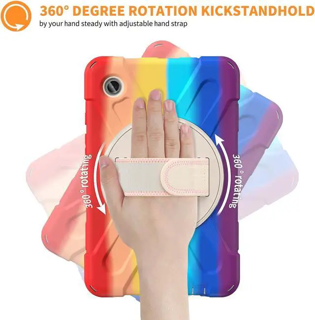 Alt view image 2 of 7 - BONAEVER Shockproof Case for Samsung Galaxy Tab A9 Case 8.7 Inch 2023 SM-X110/SM-X115 / SM-117 with Pen Holder & 360 Rotating Hand Strap/Shoulder Strap Stand and Protective Cover Rainbow Red