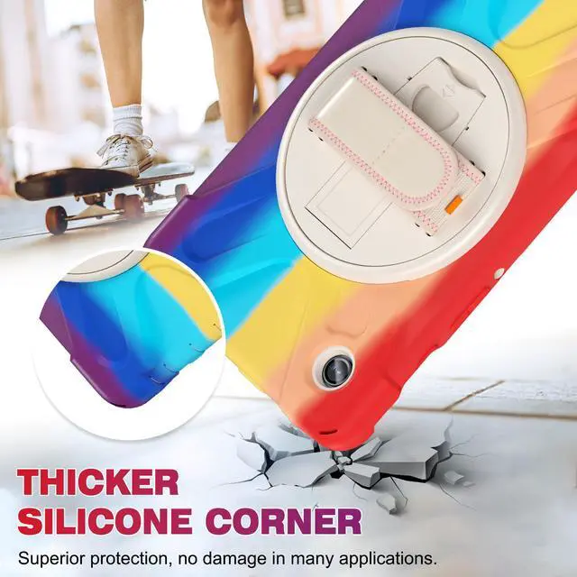 Alt view image 5 of 7 - BONAEVER Shockproof Case for Samsung Galaxy Tab A9 Case 8.7 Inch 2023 SM-X110/SM-X115 / SM-117 with Pen Holder & 360 Rotating Hand Strap/Shoulder Strap Stand and Protective Cover Rainbow Red