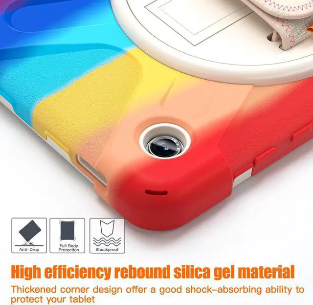Alt view image 6 of 7 - BONAEVER Shockproof Case for Samsung Galaxy Tab A9 Case 8.7 Inch 2023 SM-X110/SM-X115 / SM-117 with Pen Holder & 360 Rotating Hand Strap/Shoulder Strap Stand and Protective Cover Rainbow Red