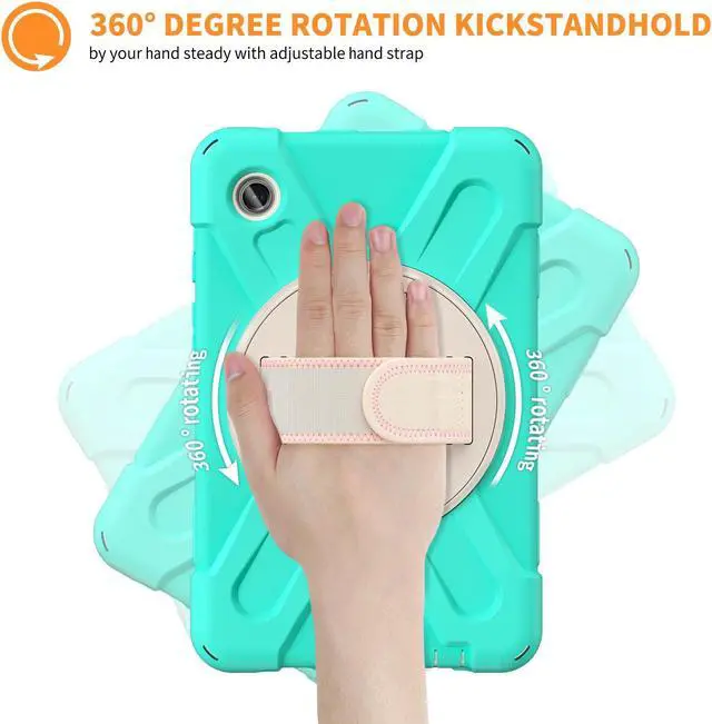 Alt view image 2 of 7 - BONAEVER Shockproof Case for Samsung Galaxy Tab A9 Case 8.7 Inch 2023 SM-X110/SM-X115/SM-117 with Pen Holder & 360 Rotating Hand Strap/Shoulder Strap Stand and Protective Cover Mint Green