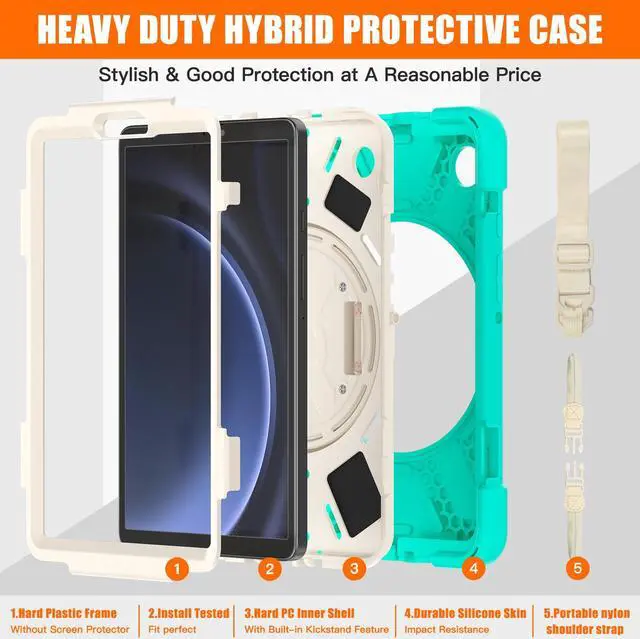 Alt view image 6 of 7 - BONAEVER Shockproof Case for Samsung Galaxy Tab A9 Case 8.7 Inch 2023 SM-X110/SM-X115/SM-117 with Pen Holder & 360 Rotating Hand Strap/Shoulder Strap Stand and Protective Cover Mint Green