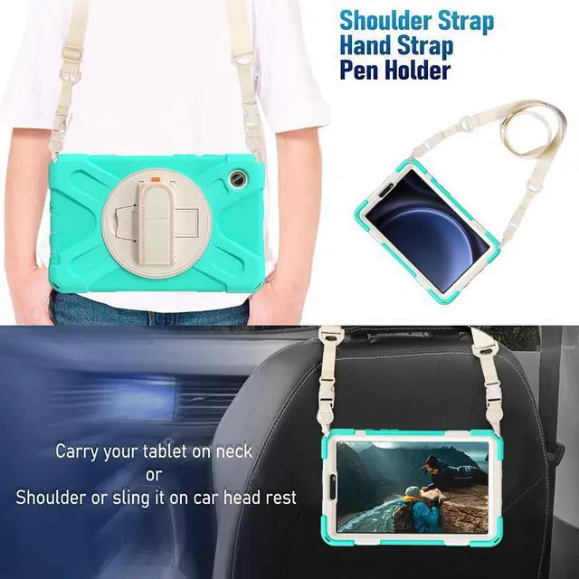 Alt view image 7 of 7 - BONAEVER Shockproof Case for Samsung Galaxy Tab A9 Case 8.7 Inch 2023 SM-X110/SM-X115/SM-117 with Pen Holder & 360 Rotating Hand Strap/Shoulder Strap Stand and Protective Cover Mint Green