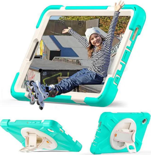 Alt view image 3 of 7 - BONAEVER Shockproof Case for Samsung Galaxy Tab A9 Case 8.7 Inch 2023 SM-X110/SM-X115/SM-117 with Pen Holder & 360 Rotating Hand Strap/Shoulder Strap Stand and Protective Cover Mint Green