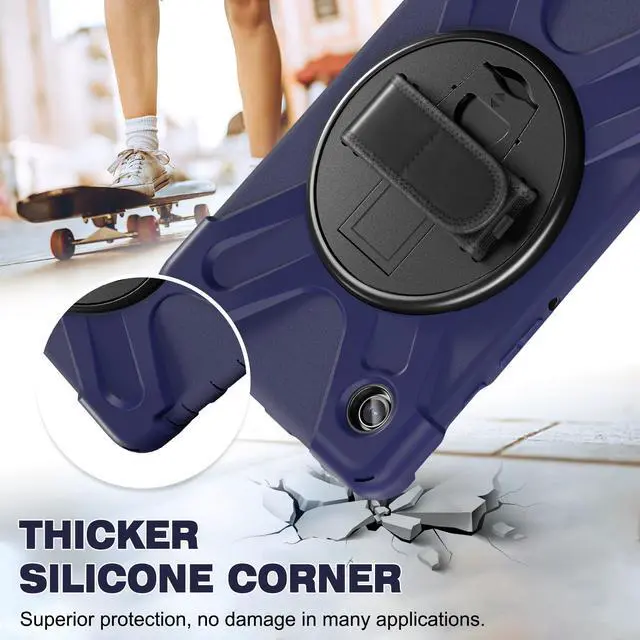 Alt view image 4 of 7 - BONAEVER Shockproof Case for Samsung Galaxy Tab A9 Case 8.7 Inch 2023 SM-X110/SM-X115/SM-117 with Pen Holder & 360 Rotating Hand Strap/Shoulder Strap Stand and Protective Cover Navy Blue