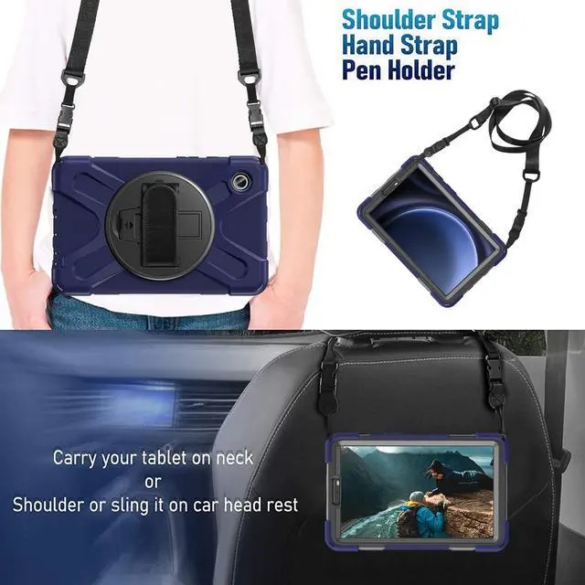 Alt view image 7 of 7 - BONAEVER Shockproof Case for Samsung Galaxy Tab A9 Case 8.7 Inch 2023 SM-X110/SM-X115/SM-117 with Pen Holder & 360 Rotating Hand Strap/Shoulder Strap Stand and Protective Cover Navy Blue