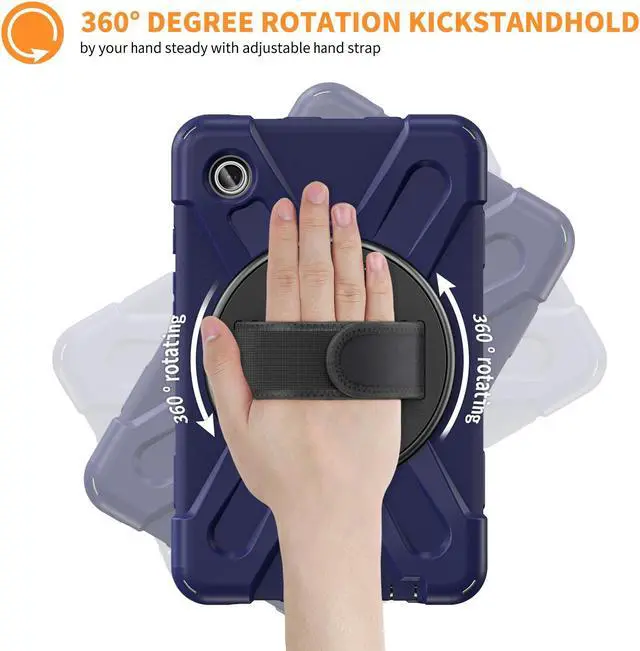 Alt view image 2 of 7 - BONAEVER Shockproof Case for Samsung Galaxy Tab A9 Case 8.7 Inch 2023 SM-X110/SM-X115/SM-117 with Pen Holder & 360 Rotating Hand Strap/Shoulder Strap Stand and Protective Cover Navy Blue