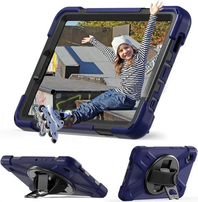 Alt view image 3 of 7 - BONAEVER Shockproof Case for Samsung Galaxy Tab A9 Case 8.7 Inch 2023 SM-X110/SM-X115/SM-117 with Pen Holder & 360 Rotating Hand Strap/Shoulder Strap Stand and Protective Cover Navy Blue