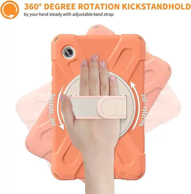 Alt view image 2 of 7 - BONAEVER Shockproof Case for Samsung Galaxy Tab A9 Case 8.7 Inch 2023 SM-X110/SM-X115/SM-117 with Pen Holder & 360 Rotating Hand Strap/Shoulder Strap Stand and Protective Cover Orange