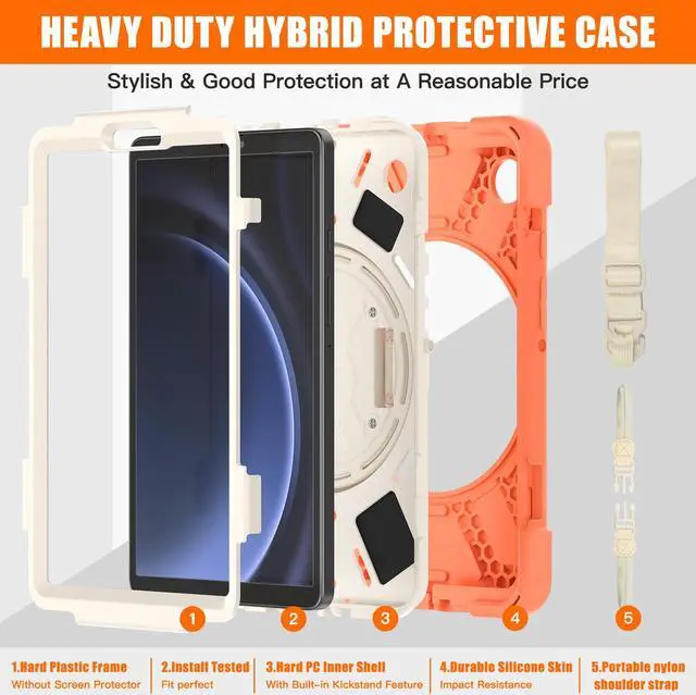 Alt view image 6 of 7 - BONAEVER Shockproof Case for Samsung Galaxy Tab A9 Case 8.7 Inch 2023 SM-X110/SM-X115/SM-117 with Pen Holder & 360 Rotating Hand Strap/Shoulder Strap Stand and Protective Cover Orange