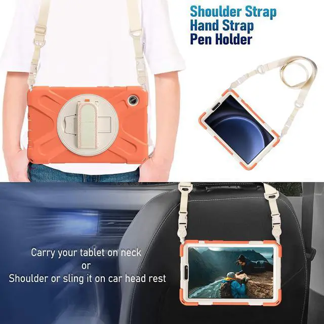 Alt view image 5 of 7 - BONAEVER Shockproof Case for Samsung Galaxy Tab A9 Case 8.7 Inch 2023 SM-X110/SM-X115/SM-117 with Pen Holder & 360 Rotating Hand Strap/Shoulder Strap Stand and Protective Cover Orange
