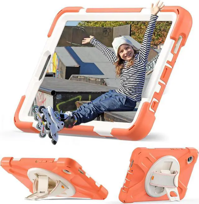 Alt view image 3 of 7 - BONAEVER Shockproof Case for Samsung Galaxy Tab A9 Case 8.7 Inch 2023 SM-X110/SM-X115/SM-117 with Pen Holder & 360 Rotating Hand Strap/Shoulder Strap Stand and Protective Cover Orange