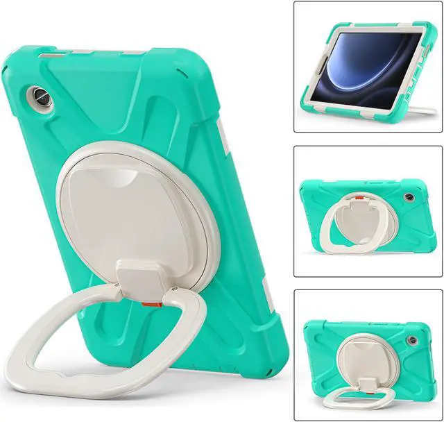 Alt view image 3 of 7 - BONAEVER Case for Samsung Galaxy Tab A9 8.7 Inch 2023 SM-X110/SM-X115/SM-117 Rugged Military Grade Shockproof Cover with Rotatable Stand and Strap Shoulder Strap Pencil Holder Mint Green