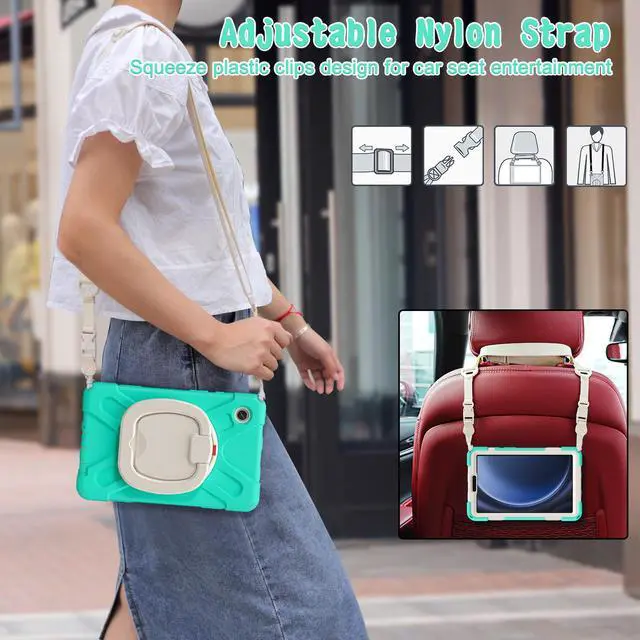 Alt view image 5 of 7 - BONAEVER Case for Samsung Galaxy Tab A9 8.7 Inch 2023 SM-X110/SM-X115/SM-117 Rugged Military Grade Shockproof Cover with Rotatable Stand and Strap Shoulder Strap Pencil Holder Mint Green