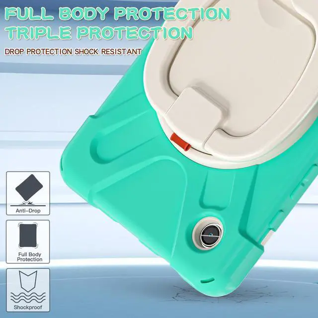 Alt view image 2 of 7 - BONAEVER Case for Samsung Galaxy Tab A9 8.7 Inch 2023 SM-X110/SM-X115/SM-117 Rugged Military Grade Shockproof Cover with Rotatable Stand and Strap Shoulder Strap Pencil Holder Mint Green