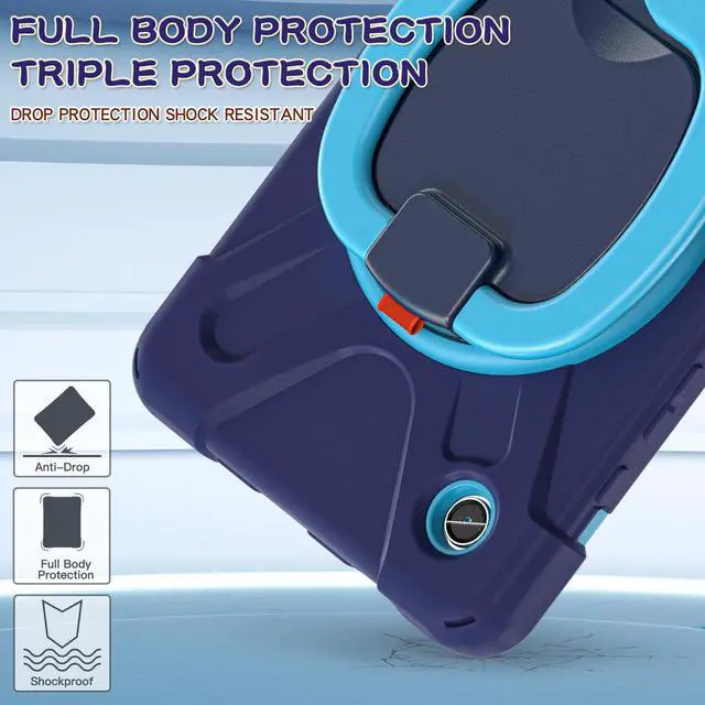 Alt view image 4 of 7 - BONAEVER Case for Samsung Galaxy Tab A9 8.7 Inch 2023 SM-X110/SM-X115/SM-117 Rugged Military Grade Shockproof Cover with Rotatable Stand and Strap Shoulder Strap Pencil Holder Navy Blue
