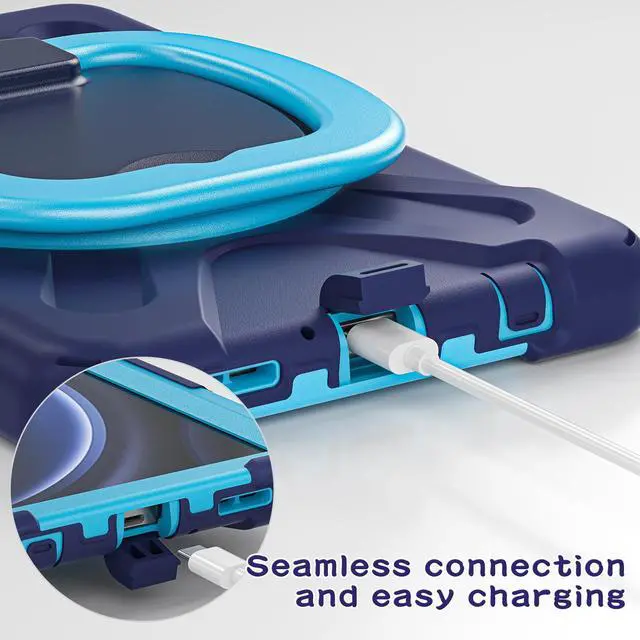 Alt view image 5 of 7 - BONAEVER Case for Samsung Galaxy Tab A9 8.7 Inch 2023 SM-X110/SM-X115/SM-117 Rugged Military Grade Shockproof Cover with Rotatable Stand and Strap Shoulder Strap Pencil Holder Navy Blue