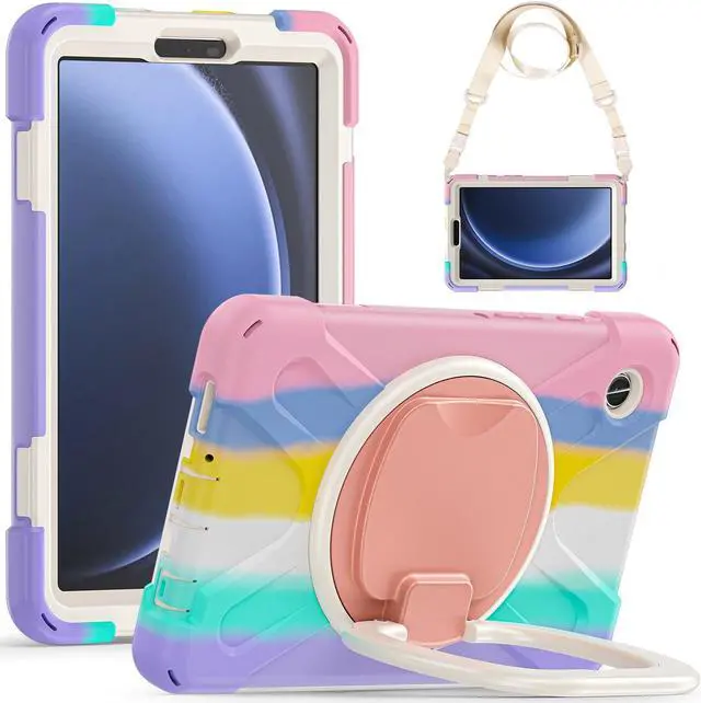 Main image of BONAEVER Case for Samsung Galaxy Tab A9 8.7 Inch 2023 SM-X110/SM-X115/SM-117 Rugged Military Grade Shockproof Cover with Rotatable Stand and Strap Shoulder Strap Pencil Holder Pink