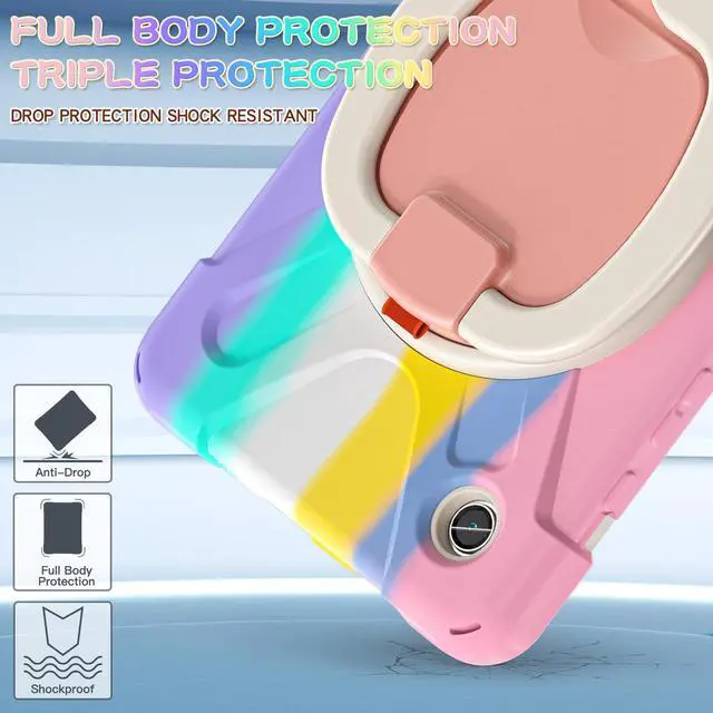 Alt view image 6 of 7 - BONAEVER Case for Samsung Galaxy Tab A9 8.7 Inch 2023 SM-X110/SM-X115/SM-117 Rugged Military Grade Shockproof Cover with Rotatable Stand and Strap Shoulder Strap Pencil Holder Pink