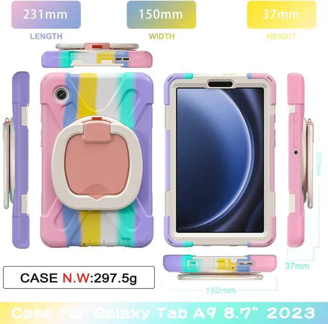 Alt view image 7 of 7 - BONAEVER Case for Samsung Galaxy Tab A9 8.7 Inch 2023 SM-X110/SM-X115/SM-117 Rugged Military Grade Shockproof Cover with Rotatable Stand and Strap Shoulder Strap Pencil Holder Pink