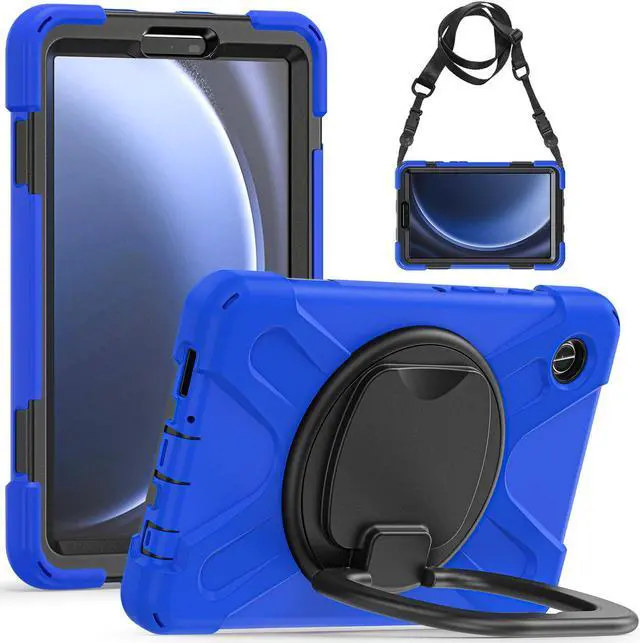 Main image of BONAEVER Case for Samsung Galaxy Tab A9 8.7 Inch 2023 SM-X110/SM-X115/SM-117 Rugged Military Grade Shockproof Cover with Rotatable Stand and Strap Shoulder Strap Pencil Holder Blue