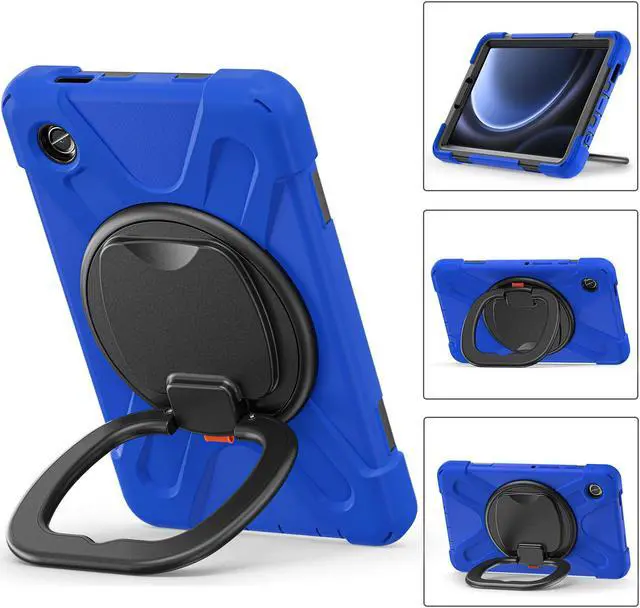 Alt view image 3 of 7 - BONAEVER Case for Samsung Galaxy Tab A9 8.7 Inch 2023 SM-X110/SM-X115/SM-117 Rugged Military Grade Shockproof Cover with Rotatable Stand and Strap Shoulder Strap Pencil Holder Blue