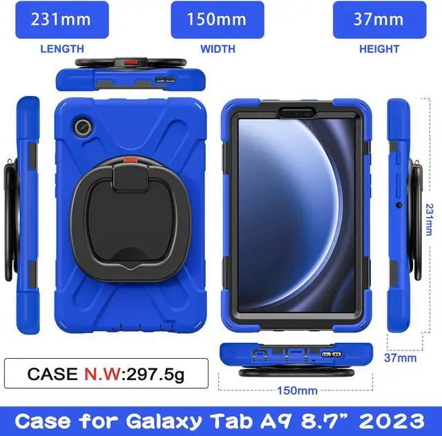 Alt view image 5 of 7 - BONAEVER Case for Samsung Galaxy Tab A9 8.7 Inch 2023 SM-X110/SM-X115/SM-117 Rugged Military Grade Shockproof Cover with Rotatable Stand and Strap Shoulder Strap Pencil Holder Blue
