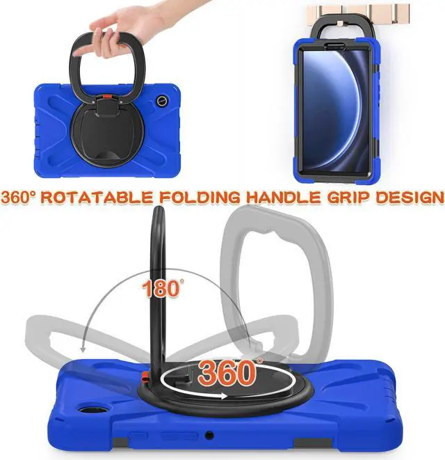 Alt view image 4 of 7 - BONAEVER Case for Samsung Galaxy Tab A9 8.7 Inch 2023 SM-X110/SM-X115/SM-117 Rugged Military Grade Shockproof Cover with Rotatable Stand and Strap Shoulder Strap Pencil Holder Blue