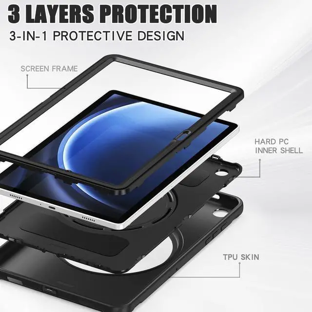 Alt view image 6 of 7 - BONAEVER Case for Samsung Galaxy Tab A9 Plus 11 Inch 2023 SM-X210/ SM-X215/SM-X216/SM-218 Rugged Military Grade Shockproof Cover with 360° Swivel Stand and Strap Pencil Holder
