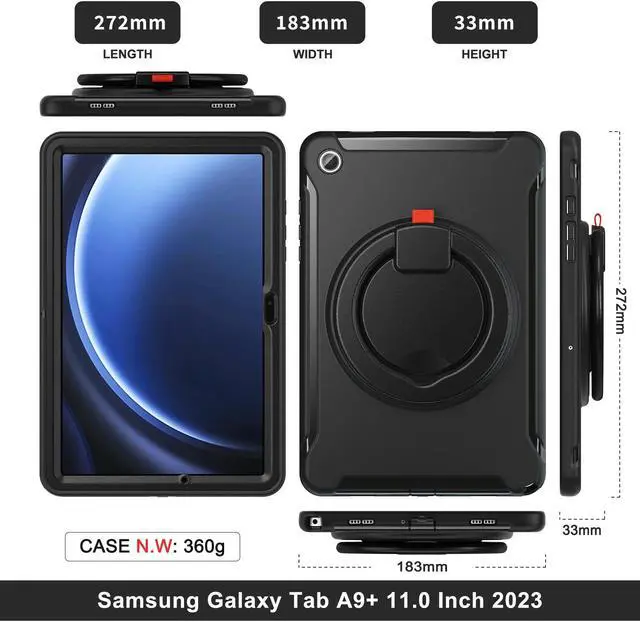 Alt view image 5 of 7 - BONAEVER Case for Samsung Galaxy Tab A9 Plus 11 Inch 2023 SM-X210/ SM-X215/SM-X216/SM-218 Rugged Military Grade Shockproof Cover with 360° Swivel Stand and Strap Pencil Holder