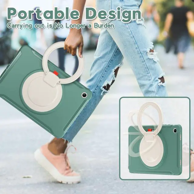 Alt view image 3 of 7 - BONAEVER Case for Samsung Galaxy Tab A9 Plus 11 Inch 2023 SM-X210/ SM-X215/SM-X216/SM-218 Rugged Military Grade Shockproof Cover with 360° Swivel Stand and Strap Pencil Holder Dark Green