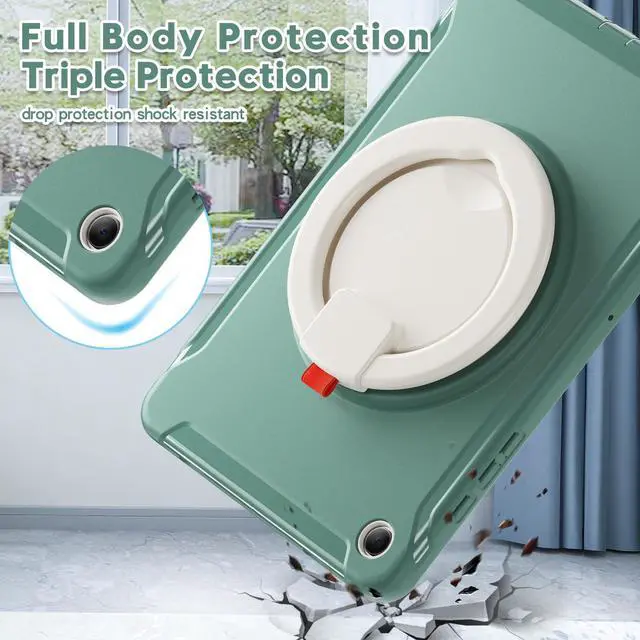 Alt view image 4 of 7 - BONAEVER Case for Samsung Galaxy Tab A9 Plus 11 Inch 2023 SM-X210/ SM-X215/SM-X216/SM-218 Rugged Military Grade Shockproof Cover with 360° Swivel Stand and Strap Pencil Holder Dark Green