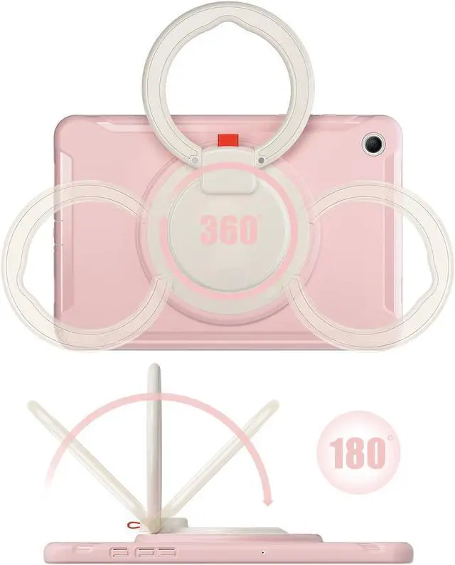 Alt view image 2 of 7 - BONAEVER Case for Samsung Galaxy Tab A9 Plus 11 Inch 2023 SM-X210/ SM-X215/SM-X216/SM-218 Rugged Military Grade Shockproof Cover with 360° Swivel Stand and Strap Pencil Holder Pink
