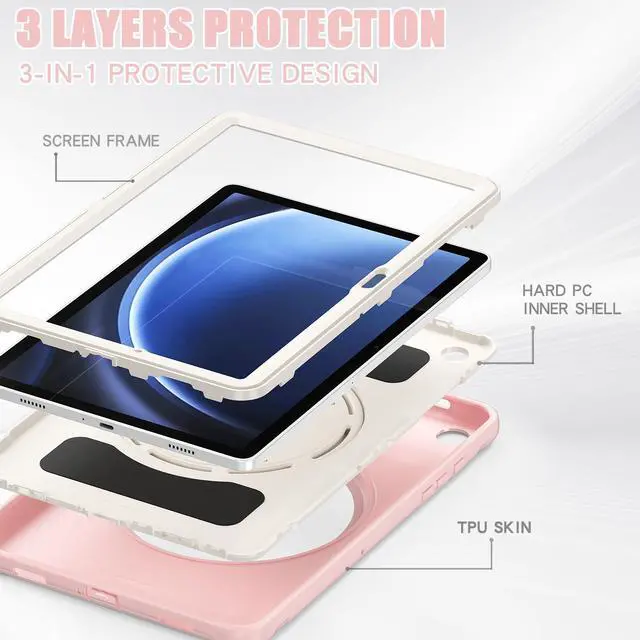 Alt view image 7 of 7 - BONAEVER Case for Samsung Galaxy Tab A9 Plus 11 Inch 2023 SM-X210/ SM-X215/SM-X216/SM-218 Rugged Military Grade Shockproof Cover with 360° Swivel Stand and Strap Pencil Holder Pink