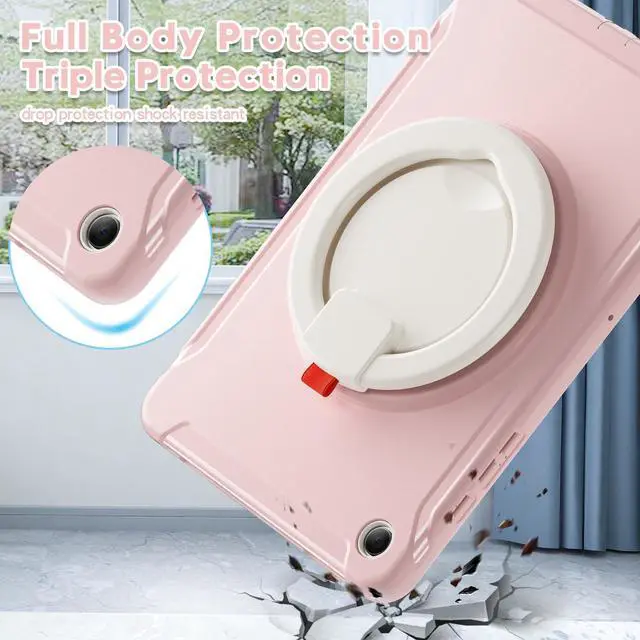Alt view image 5 of 7 - BONAEVER Case for Samsung Galaxy Tab A9 Plus 11 Inch 2023 SM-X210/ SM-X215/SM-X216/SM-218 Rugged Military Grade Shockproof Cover with 360° Swivel Stand and Strap Pencil Holder Pink