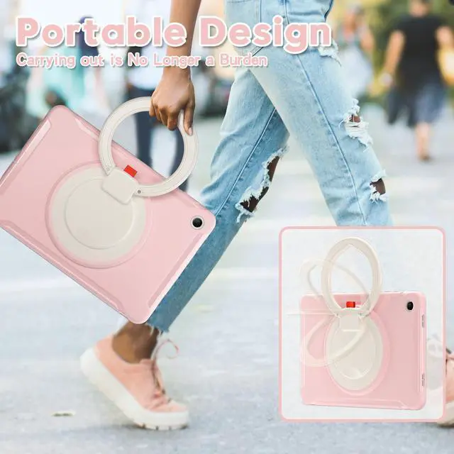 Alt view image 4 of 7 - BONAEVER Case for Samsung Galaxy Tab A9 Plus 11 Inch 2023 SM-X210/ SM-X215/SM-X216/SM-218 Rugged Military Grade Shockproof Cover with 360° Swivel Stand and Strap Pencil Holder Pink