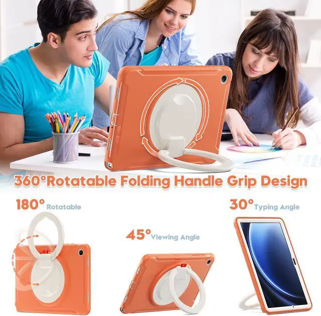 Alt view image 4 of 7 - BONAEVER Case for Samsung Galaxy Tab A9 Plus 11 Inch 2023 SM-X210/ SM-X215/SM-X216/SM-218 Rugged Military Grade Shockproof Cover with 360° Swivel Stand and Strap Pencil Holder Orange